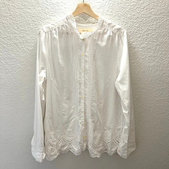 Anthropologie Isabella Sinclair White Embroidered Lace Blouse Button Up Boho M - Picture 3 of 11